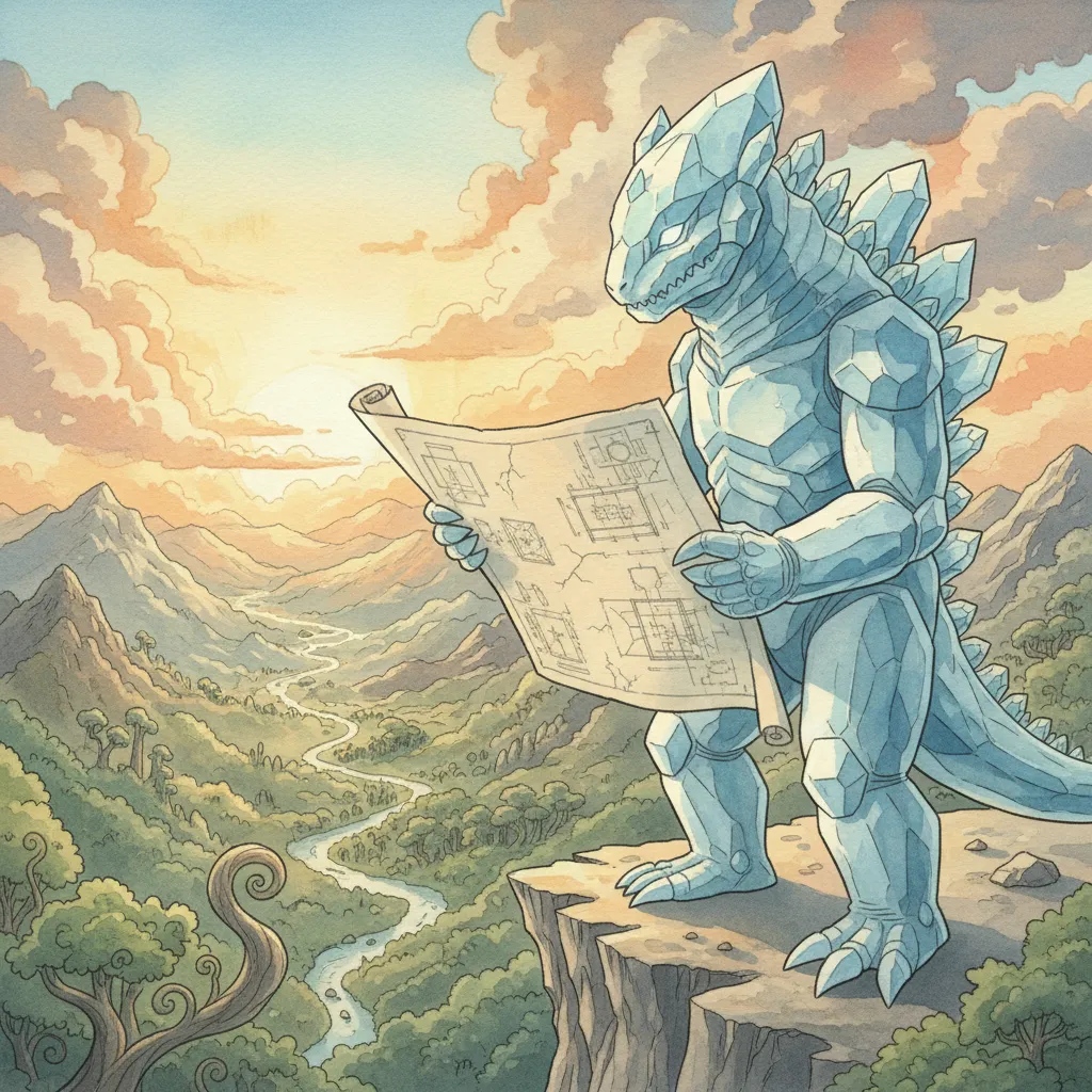 新しい設計図を囲んで笑顔の村人とクロワ