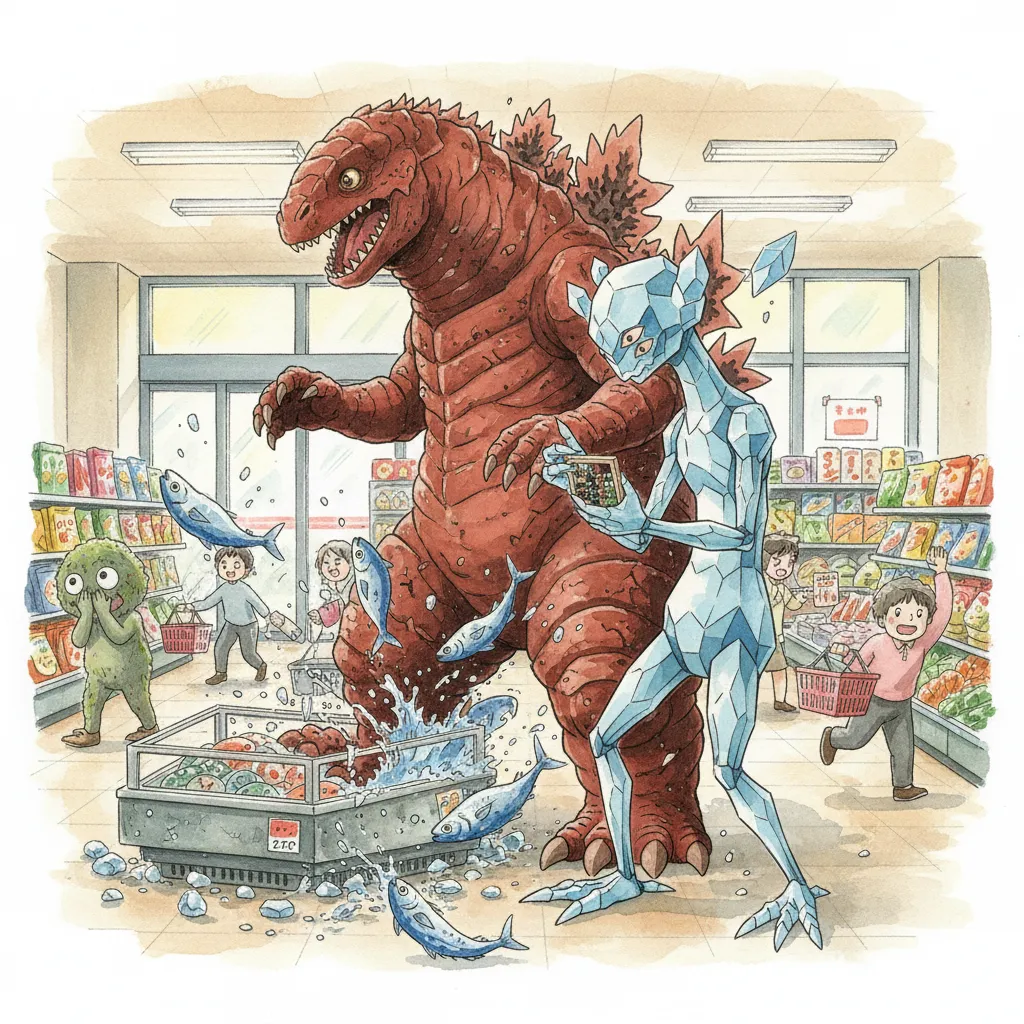 駐車場の縁石に並んで座る3匹とお菓子の袋