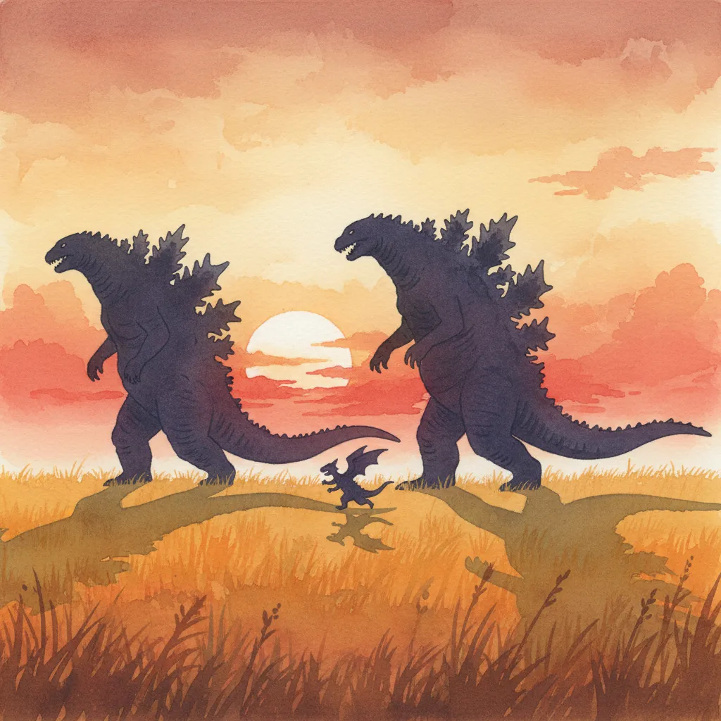 焚き火のそばでノートを開くノビと、眠るGと星を見るK