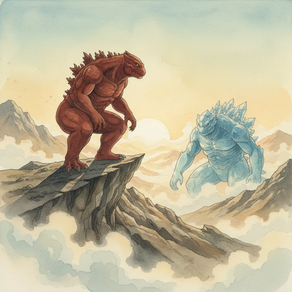 朝日を背に海辺の崖でスクワットするガリョウとノビ