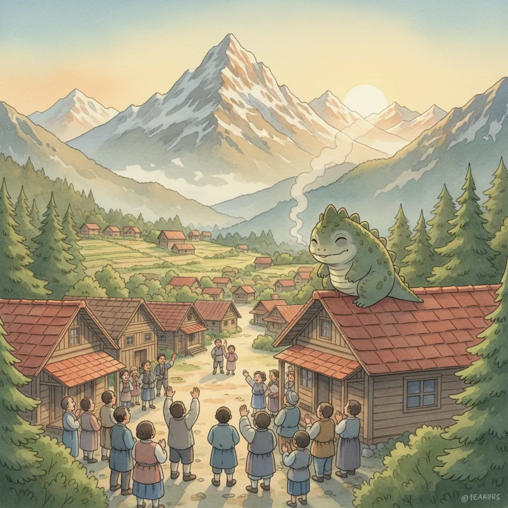 朝日の中、泥だらけのノビに汁物を渡すおばあさん