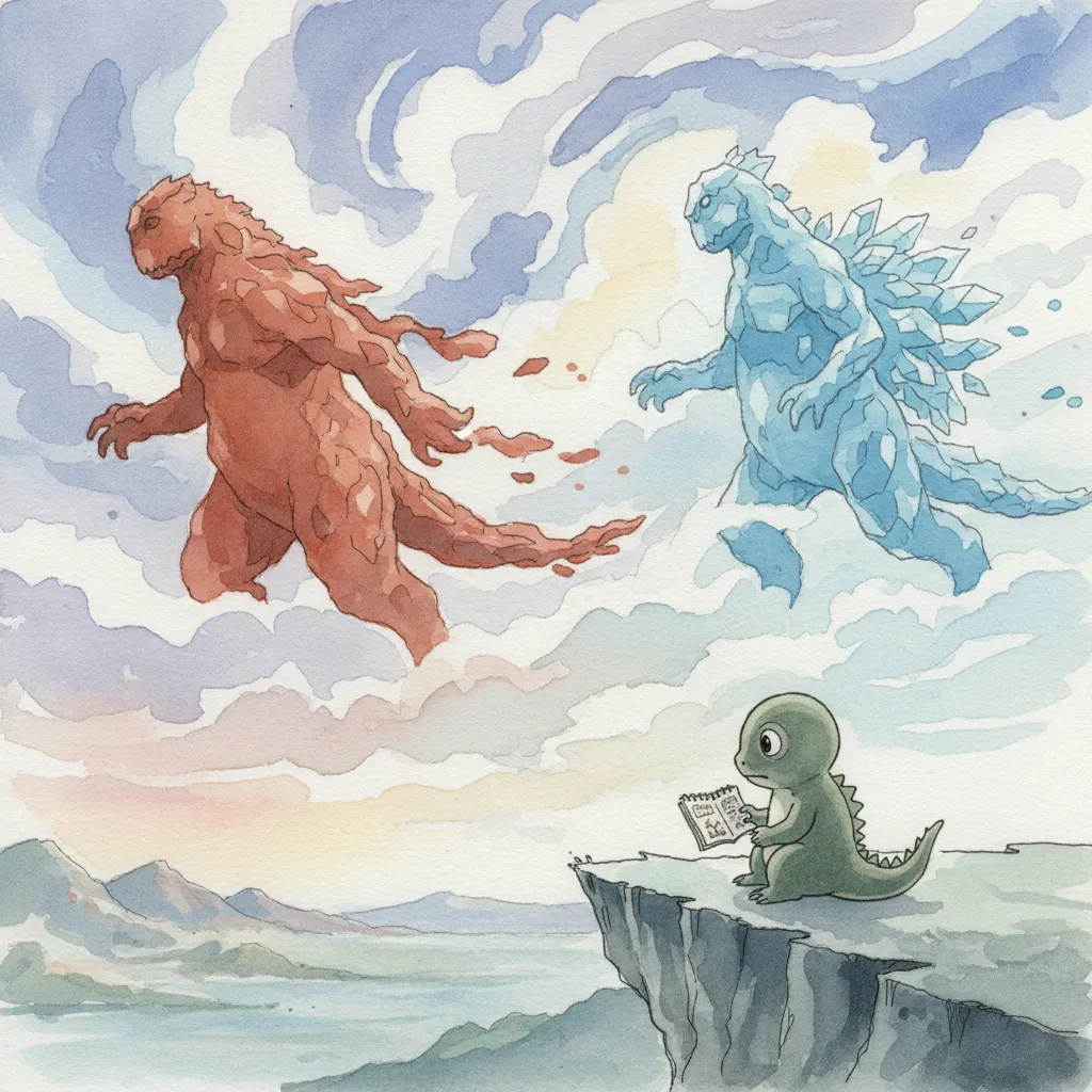 ガリョウとクロワが反対方向に走り去り、崖に一人残されるノビ